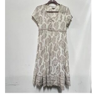 Anokhi for East Women's Dress Paisley Print‎ Cotton Casual Short Sleeve Size 8